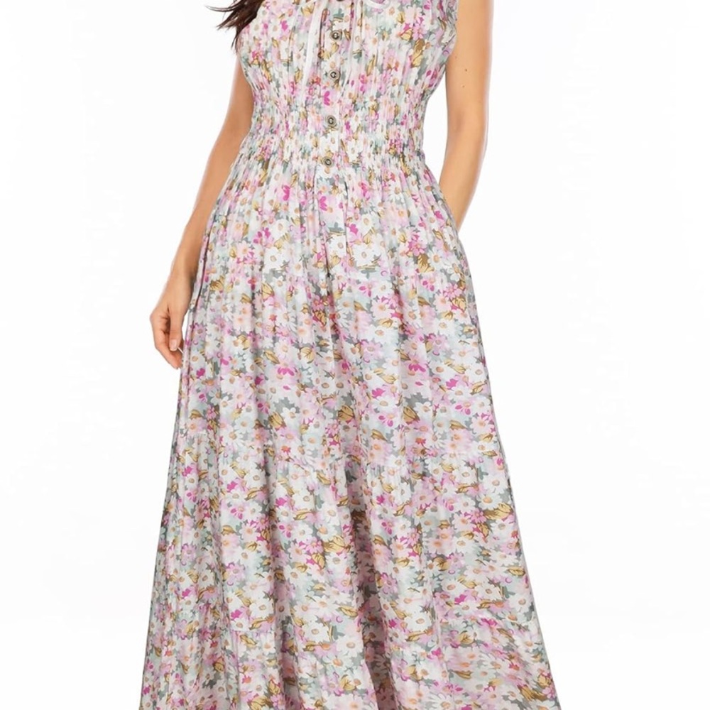 Sleeveless Floral Maxi Dress with Smocked Waist in Pink